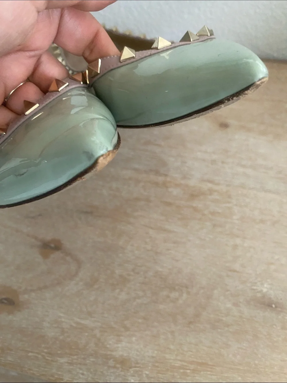 Valentino Rockstud Patent Leather Ballet Flats Size 38 (8) Mint Green